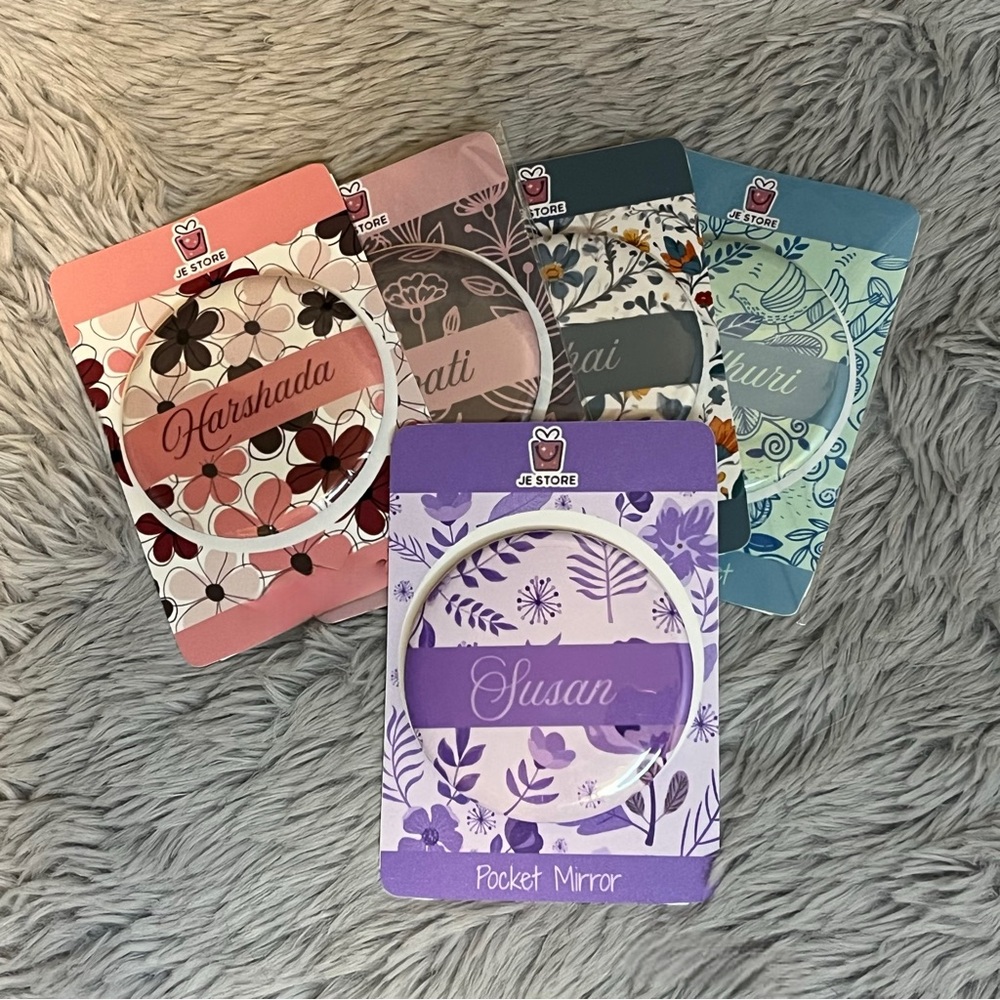 Personalized Floral Theme Design Name Badge Pocket Mirror